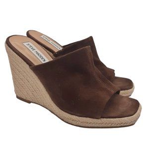 Steve Madden Urge Brown Suede Espadrille Wedge Slide SZ 7.5